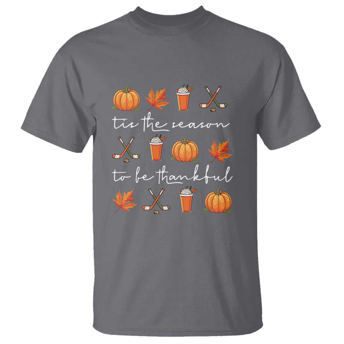 Thanksgiving Day T Shirt Tis The Season To Be Thankful Pumpkin Ice Hockey Maple Leaf - Wonder Print Shop
