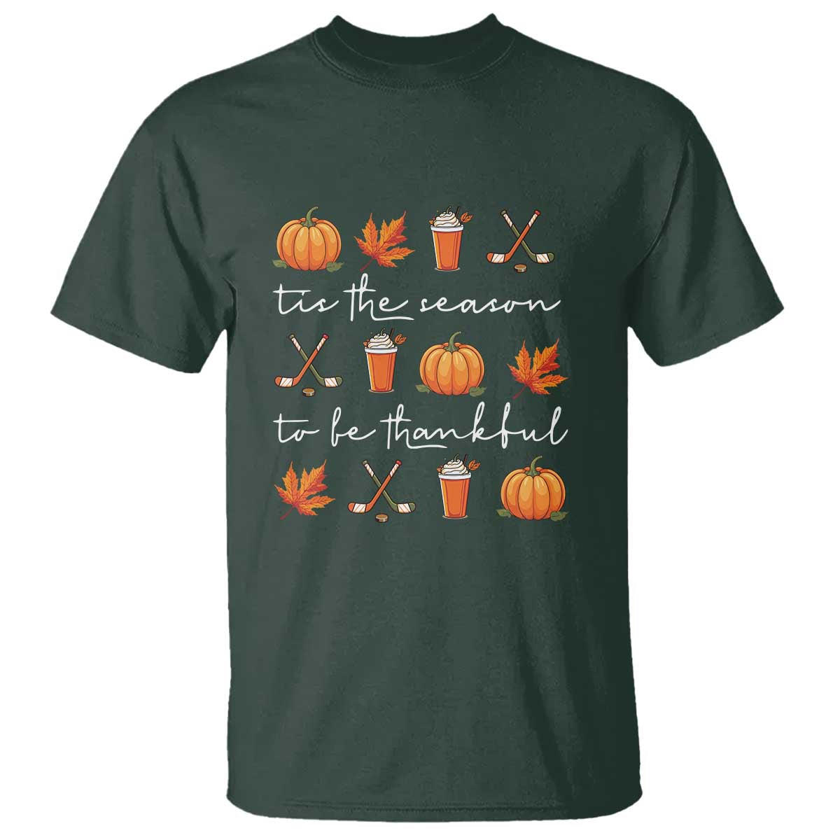 Thanksgiving Day T Shirt Tis The Season To Be Thankful Pumpkin Ice Hockey Maple Leaf - Wonder Print Shop