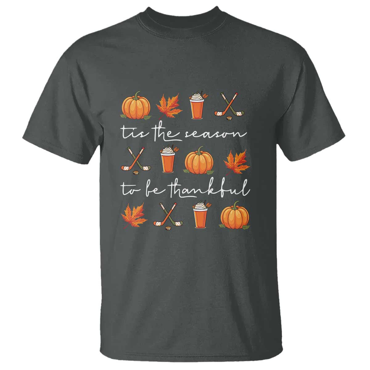 Thanksgiving Day T Shirt Tis The Season To Be Thankful Pumpkin Ice Hockey Maple Leaf - Wonder Print Shop