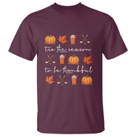 Thanksgiving Day T Shirt Tis The Season To Be Thankful Pumpkin Ice Hockey Maple Leaf - Wonder Print Shop