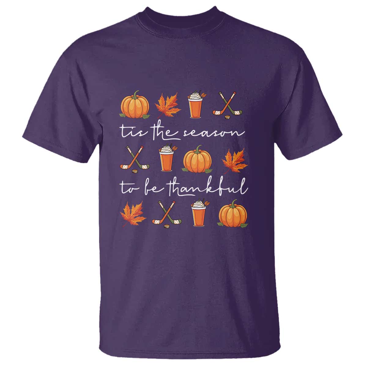 Thanksgiving Day T Shirt Tis The Season To Be Thankful Pumpkin Ice Hockey Maple Leaf - Wonder Print Shop