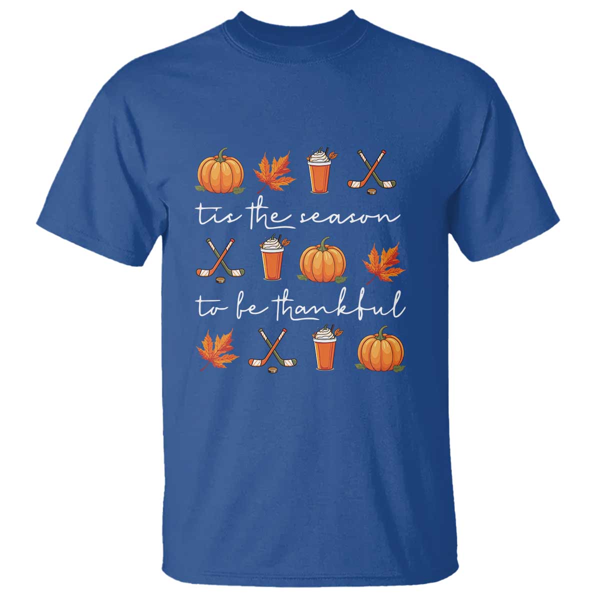 Thanksgiving Day T Shirt Tis The Season To Be Thankful Pumpkin Ice Hockey Maple Leaf - Wonder Print Shop