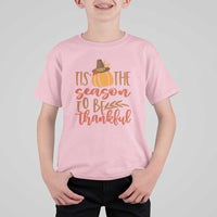 Thanksgiving Day T Shirt For Kid Tis The Season To Be Thankful Pumpkin Fall Season Pilgrim Hat - Wonder Print Shop
