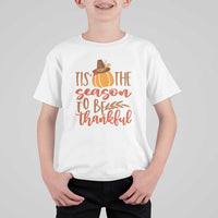 Thanksgiving Day T Shirt For Kid Tis The Season To Be Thankful Pumpkin Fall Season Pilgrim Hat - Wonder Print Shop