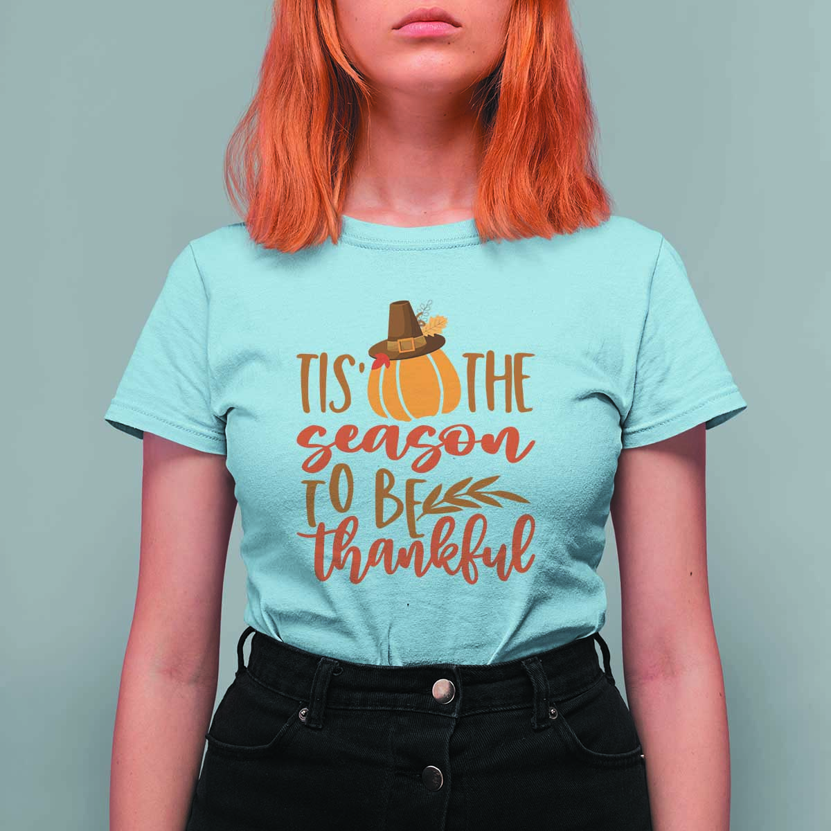 Thanksgiving Day T Shirt For Women Tis The Season To Be Thankful Pumpkin Fall Season Pilgrim Hat - Wonder Print Shop