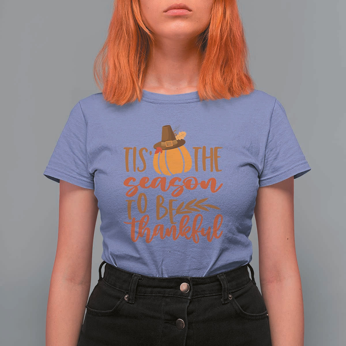 Thanksgiving Day T Shirt For Women Tis The Season To Be Thankful Pumpkin Fall Season Pilgrim Hat - Wonder Print Shop