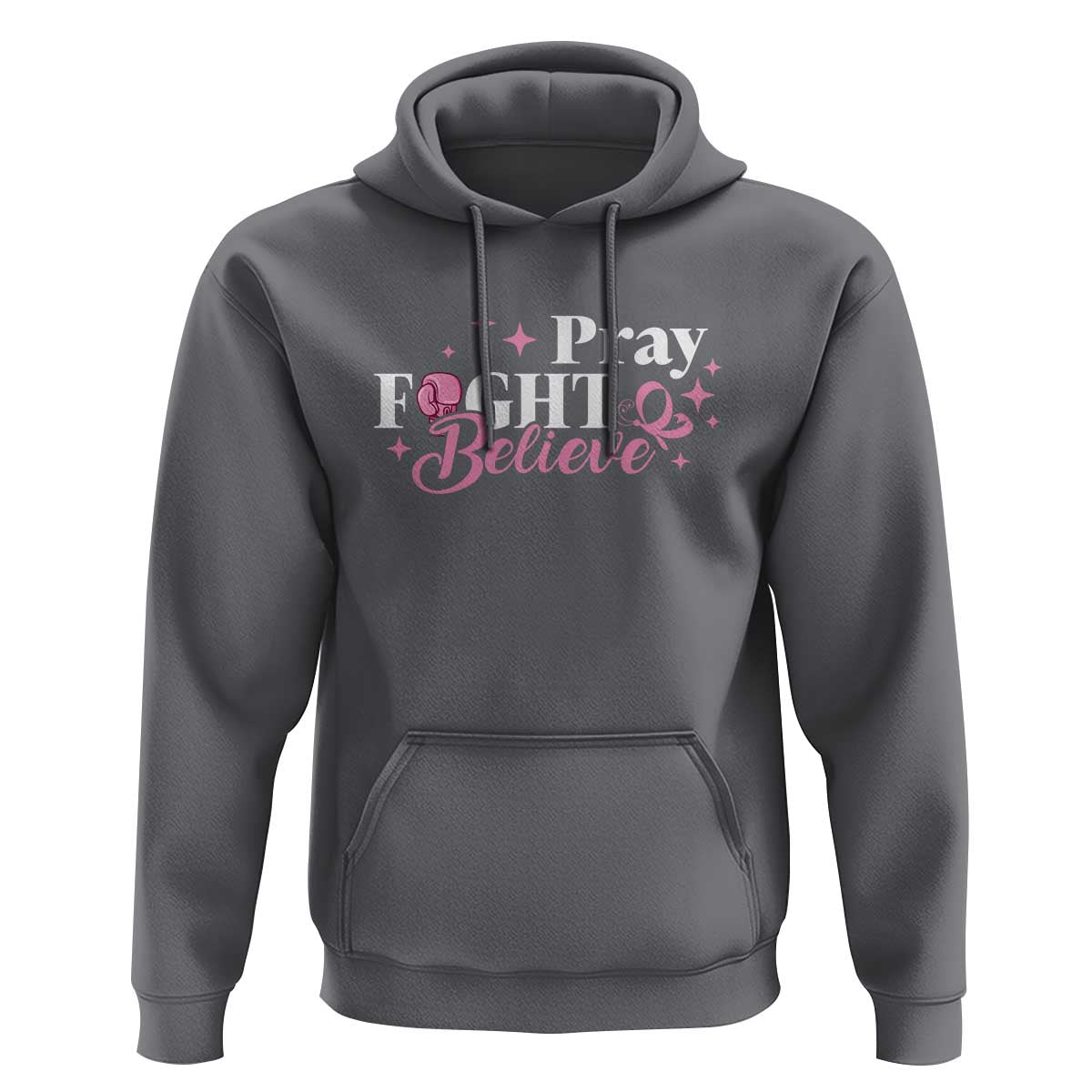 Breast Cancer Awareness Hoodie Pray Fight Believe Boxing Glove Pink Ribbon Butterfly - Wonder Print Shop