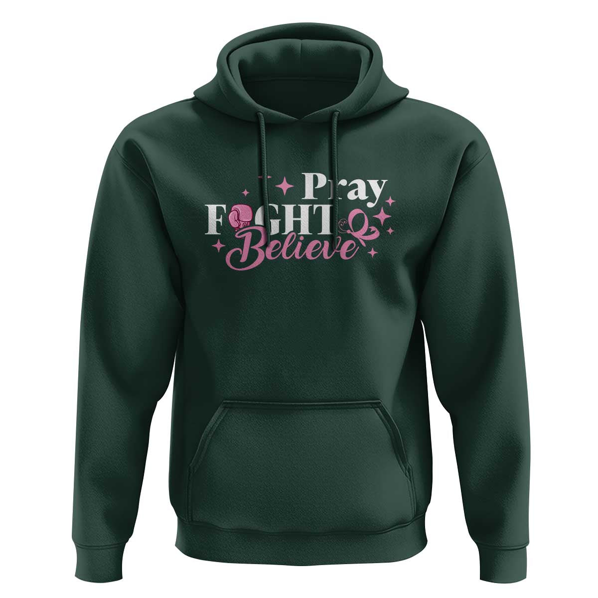 Breast Cancer Awareness Hoodie Pray Fight Believe Boxing Glove Pink Ribbon Butterfly - Wonder Print Shop