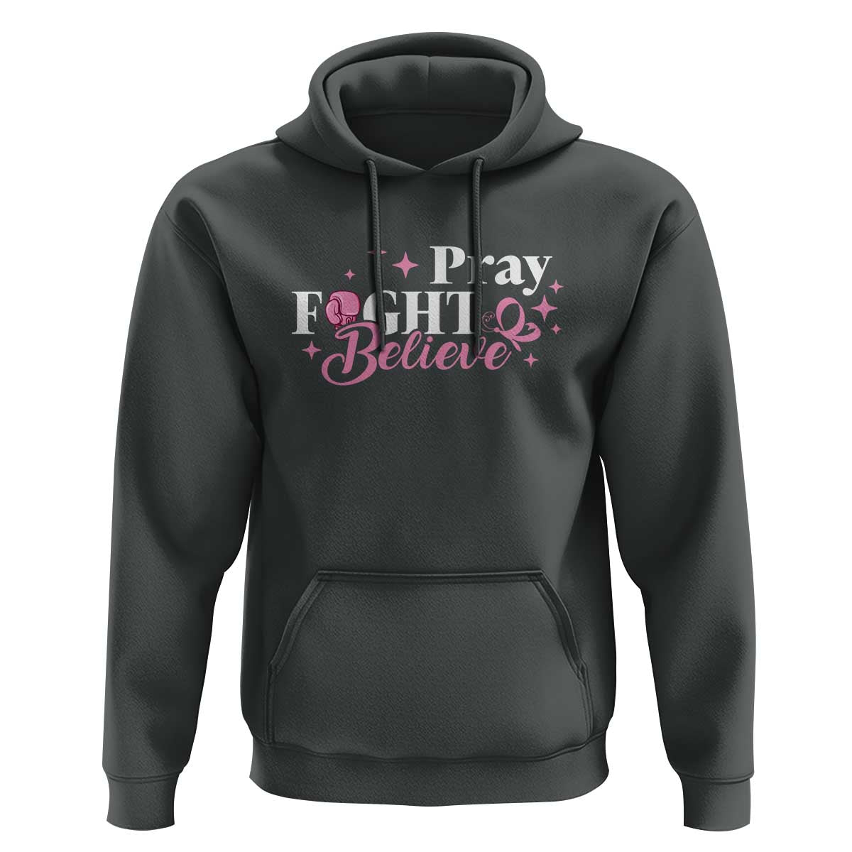 Breast Cancer Awareness Hoodie Pray Fight Believe Boxing Glove Pink Ribbon Butterfly - Wonder Print Shop