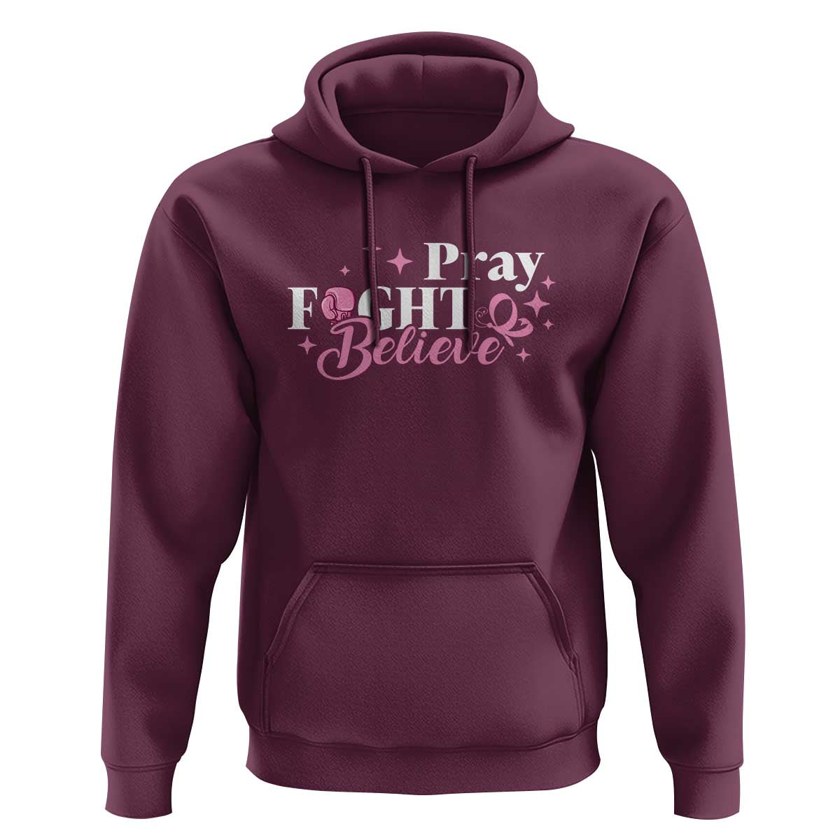 Breast Cancer Awareness Hoodie Pray Fight Believe Boxing Glove Pink Ribbon Butterfly - Wonder Print Shop