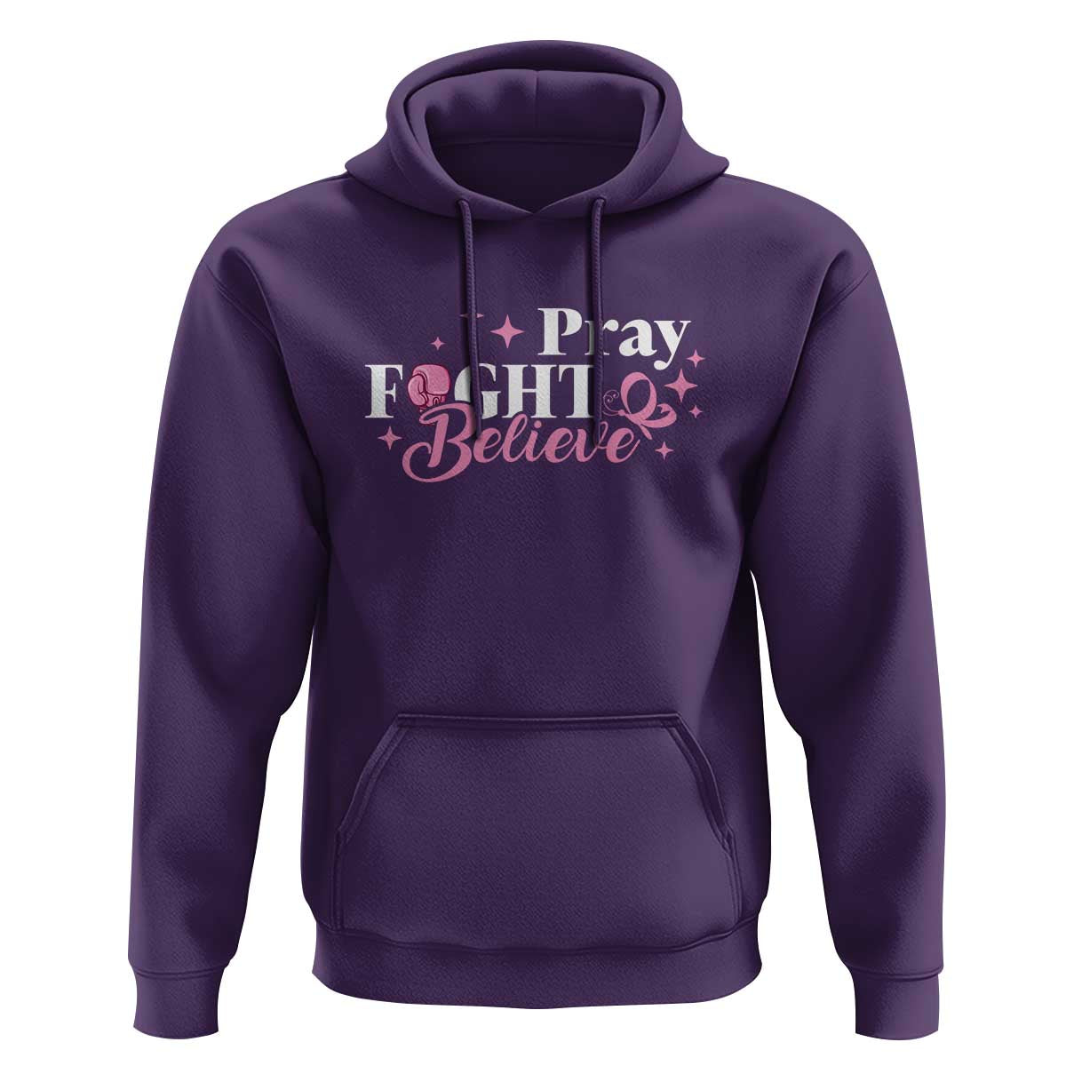 Breast Cancer Awareness Hoodie Pray Fight Believe Boxing Glove Pink Ribbon Butterfly - Wonder Print Shop