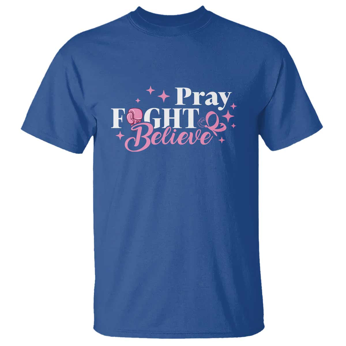 Breast Cancer Awareness T Shirt Pray Fight Believe Boxing Glove Pink Ribbon Butterfly - Wonder Print Shop