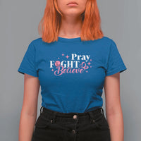 Breast Cancer Awareness T Shirt For Women Pray Fight Believe Boxing Glove Pink Ribbon Butterfly - Wonder Print Shop