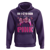 In October We Wear Pink Hoodie Breast Cancer Awareness Game Console Pink Bow