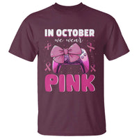 In October We Wear Pink T Shirt Breast Cancer Awareness Game Console Pink Bow - Wonder Print Shop