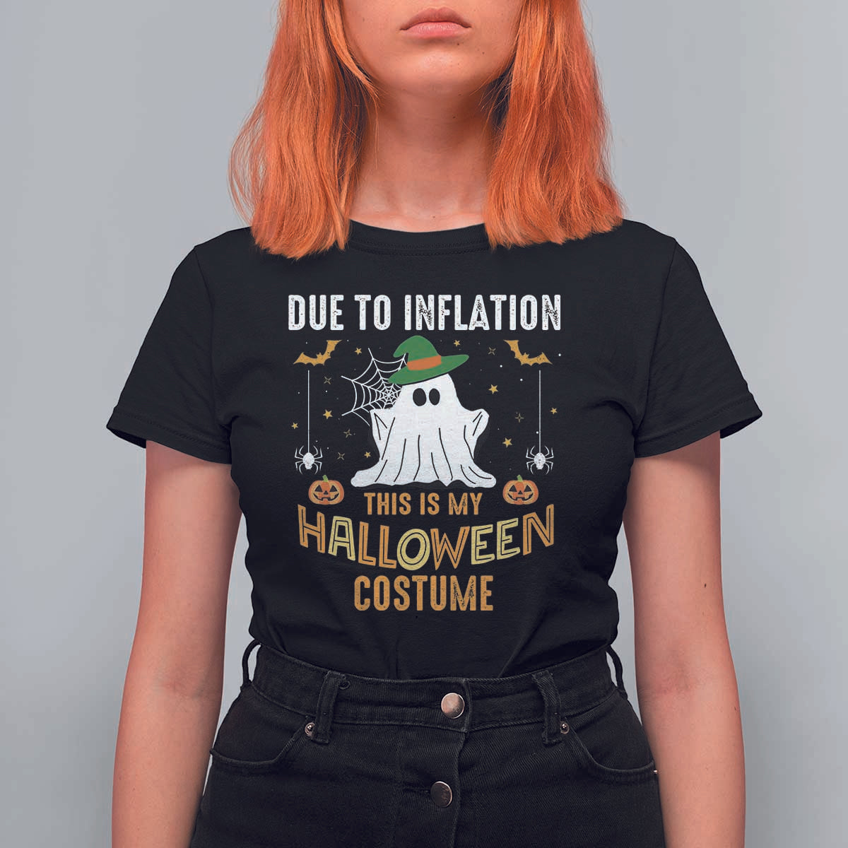 Funny Halloween T Shirt For Women Due To Inflation This Is My Halloween Costume Cute Ghost - Wonder Print Shop