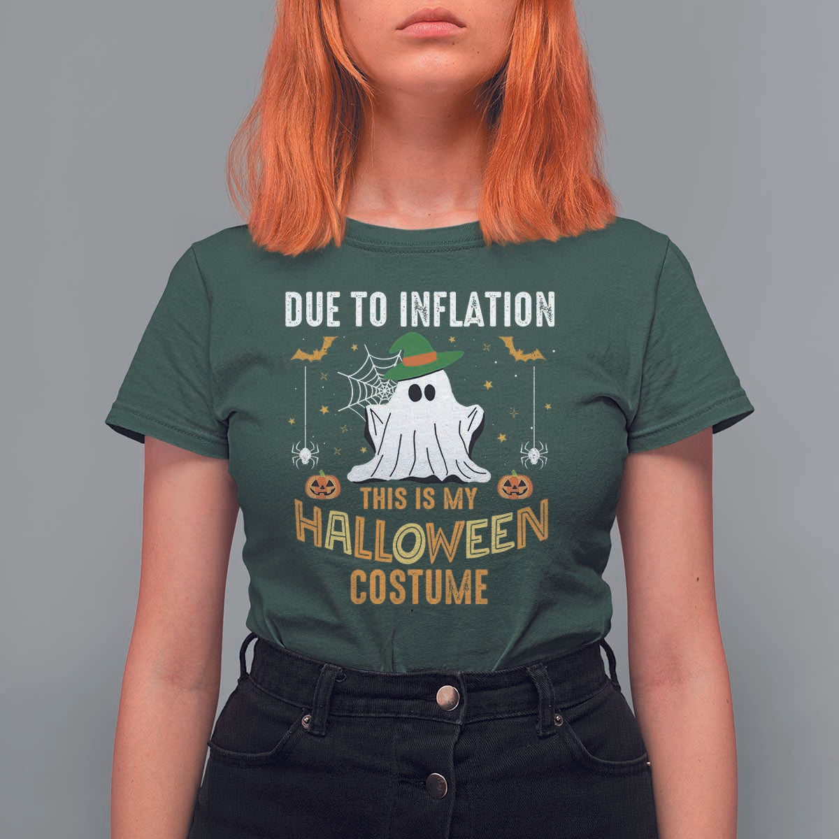 Funny Halloween T Shirt For Women Due To Inflation This Is My Halloween Costume Cute Ghost - Wonder Print Shop