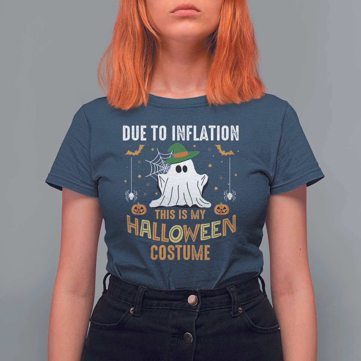 Funny Halloween T Shirt For Women Due To Inflation This Is My Halloween Costume Cute Ghost - Wonder Print Shop