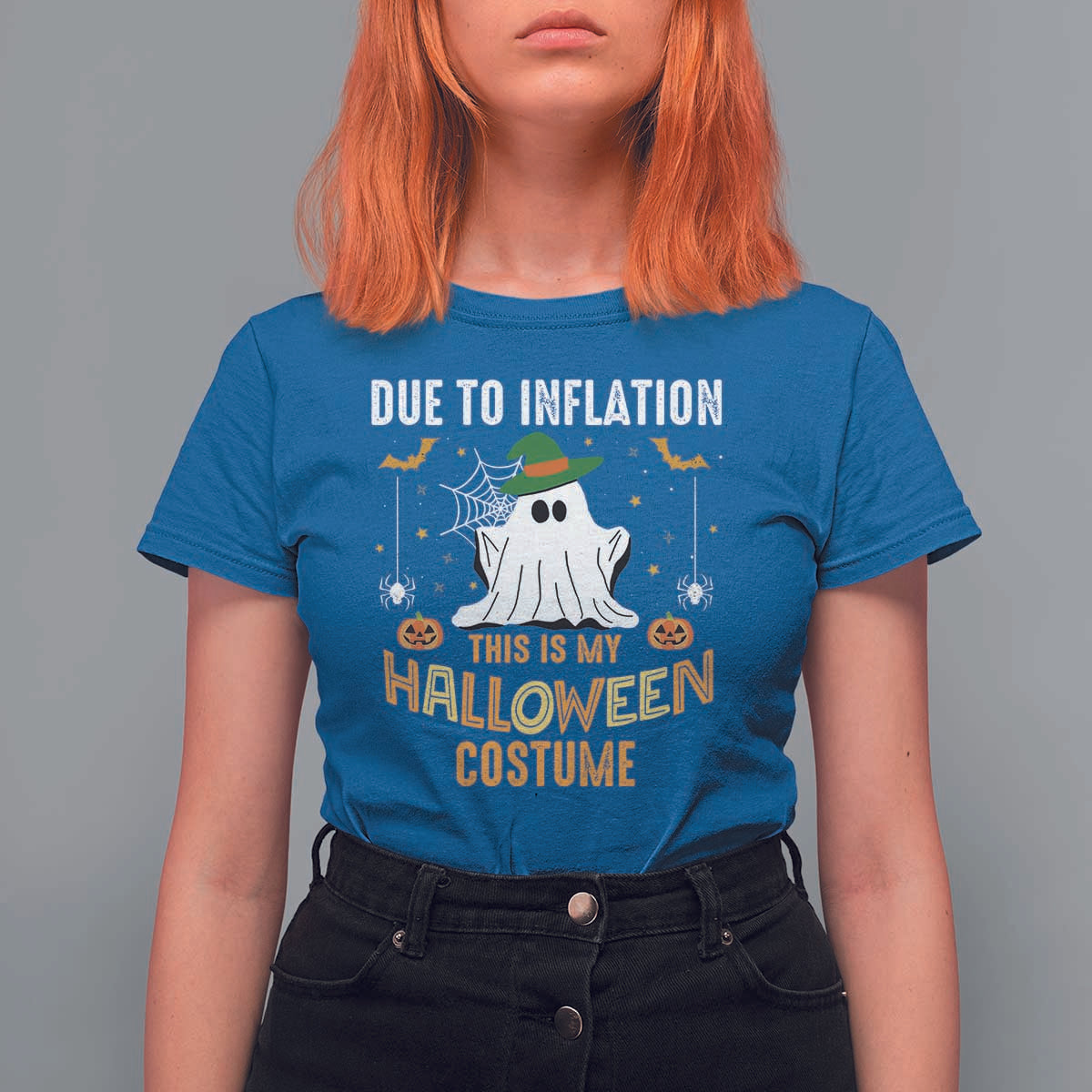 Funny Halloween T Shirt For Women Due To Inflation This Is My Halloween Costume Cute Ghost - Wonder Print Shop
