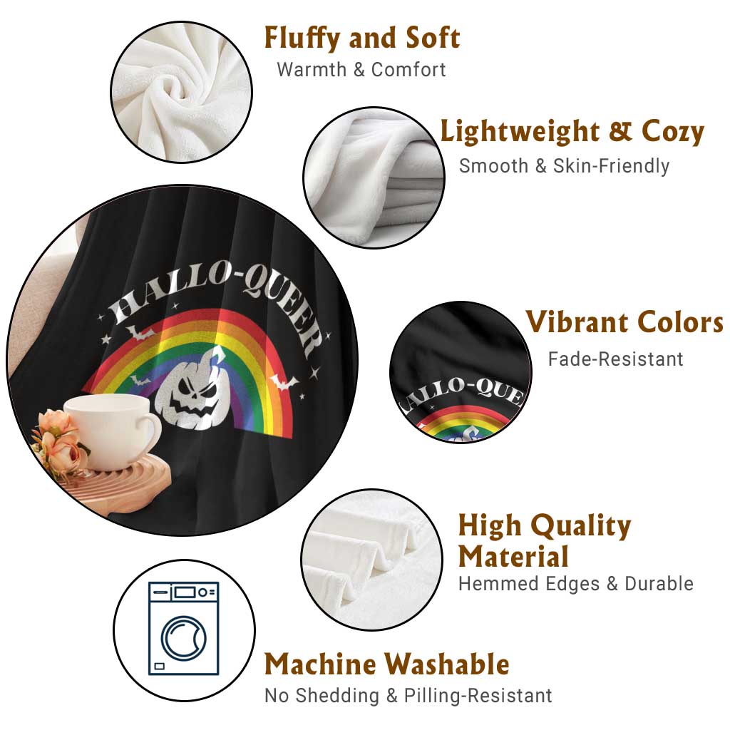 Halloween LGBT Throw Blanket Hallo Queer Halloween Rainbow Pumpkin - Wonder Print Shop