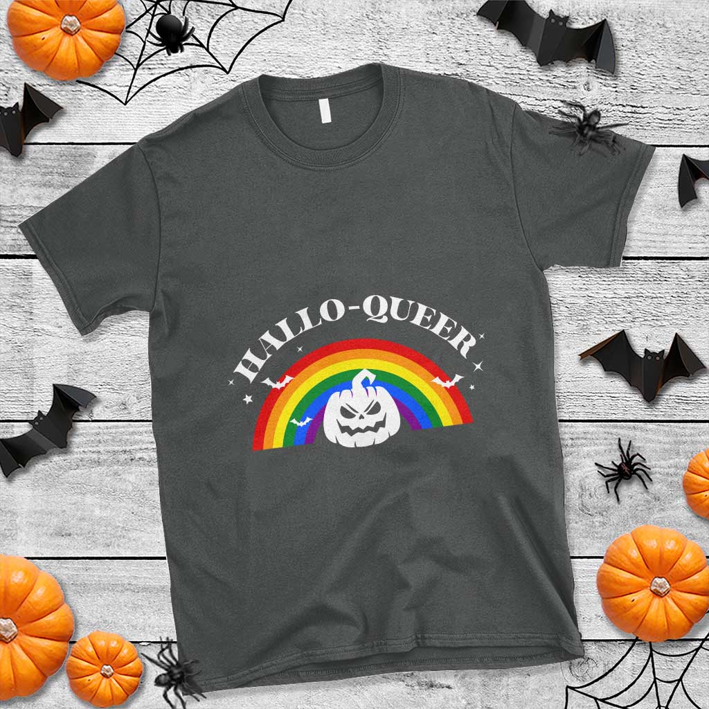 Halloween LGBT T Shirt Hallo Queer Halloween Rainbow Pumpkin - Wonder Print Shop