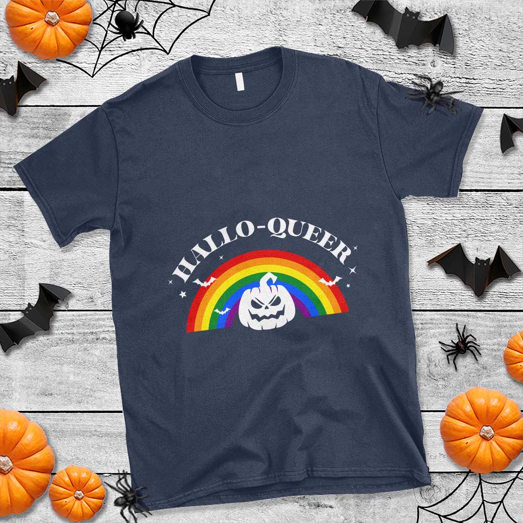 Halloween LGBT T Shirt Hallo Queer Halloween Rainbow Pumpkin - Wonder Print Shop