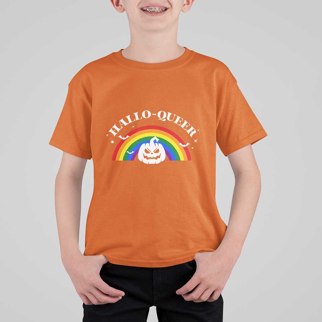 Halloween LGBT T Shirt For Kid Hallo Queer Halloween Rainbow Pumpkin - Wonder Print Shop