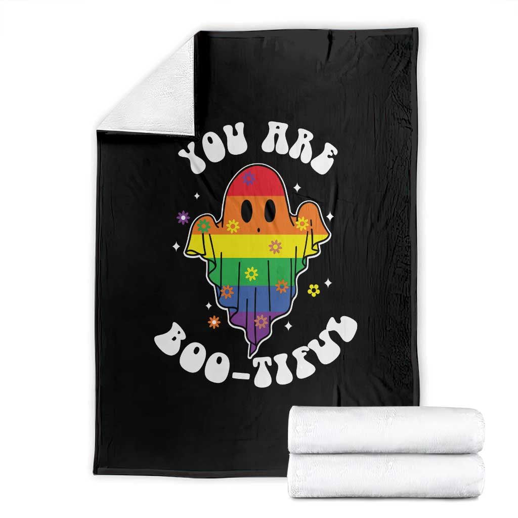 Halloween LGBT Throw Blanket You Are Boo Tiful Beautiful Rainbow Ghost - Wonder Print Shop