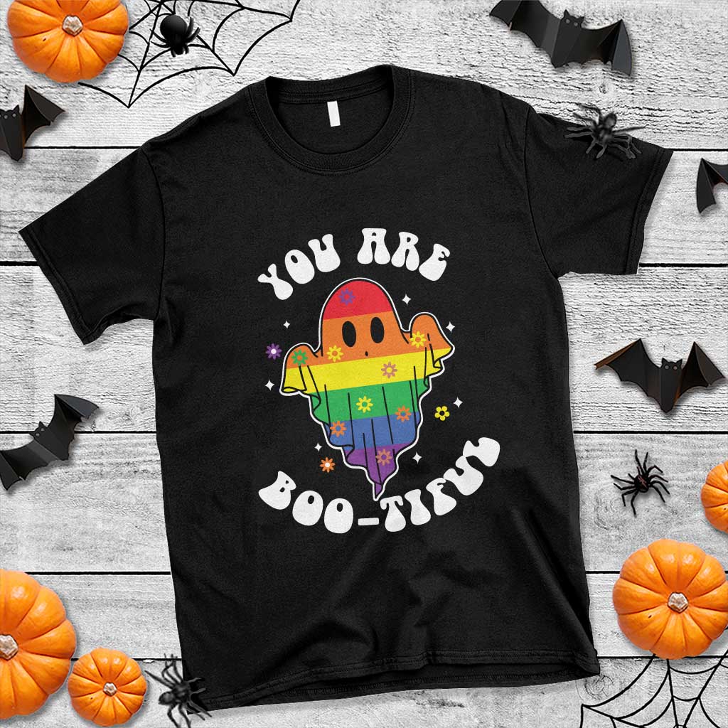 Halloween LGBT T Shirt You Are Boo Tiful Beautiful Rainbow Ghost - Wonder Print Shop