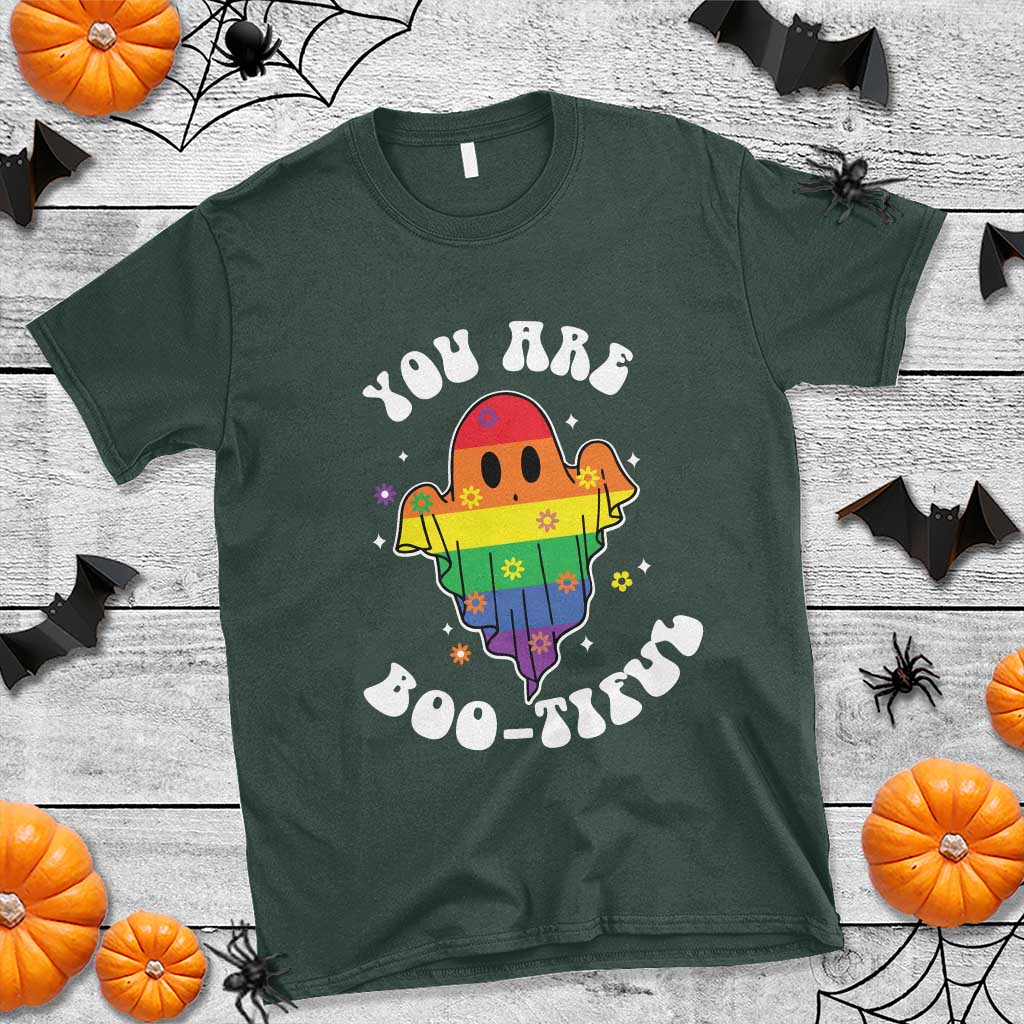 Halloween LGBT T Shirt You Are Boo Tiful Beautiful Rainbow Ghost - Wonder Print Shop