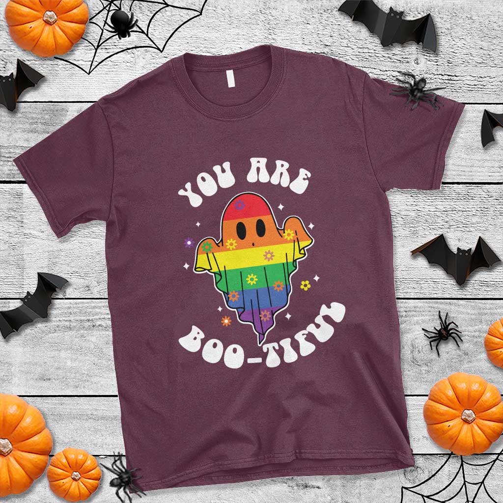 Halloween LGBT T Shirt You Are Boo Tiful Beautiful Rainbow Ghost - Wonder Print Shop