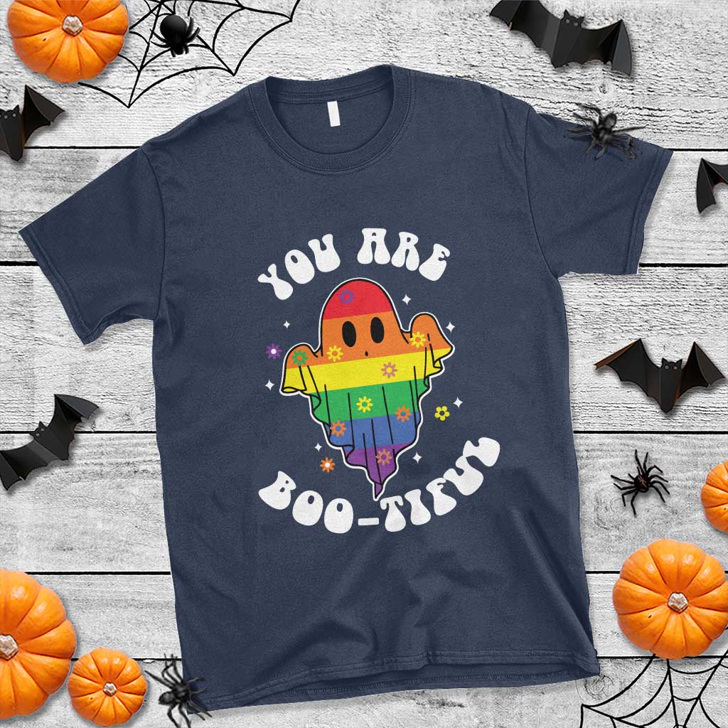 Halloween LGBT T Shirt You Are Boo Tiful Beautiful Rainbow Ghost - Wonder Print Shop