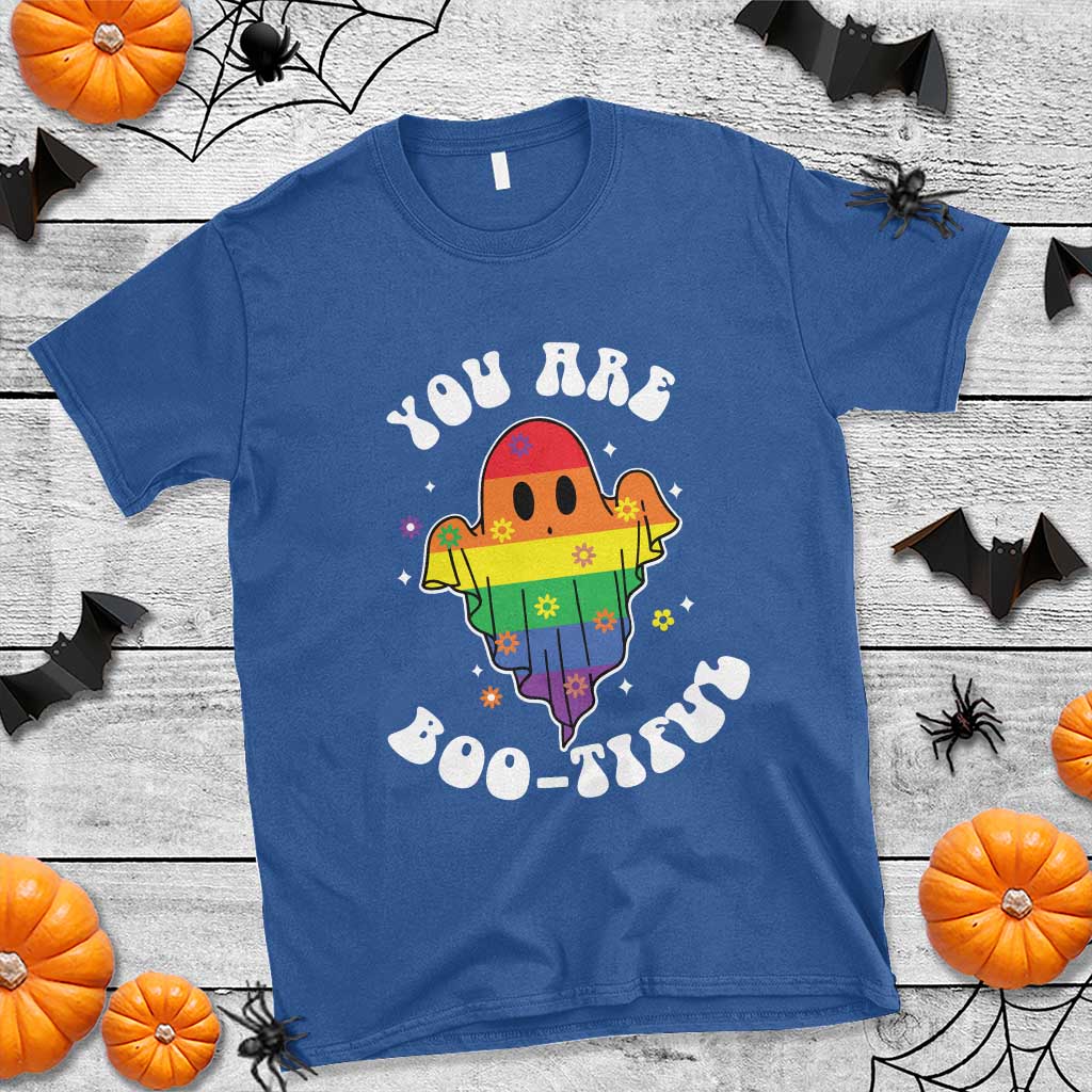 Halloween LGBT T Shirt You Are Boo Tiful Beautiful Rainbow Ghost - Wonder Print Shop