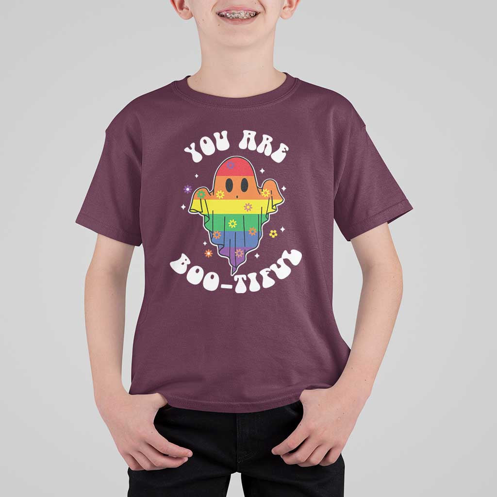 Halloween LGBT T Shirt For Kid You Are Boo Tiful Beautiful Rainbow Ghost - Wonder Print Shop
