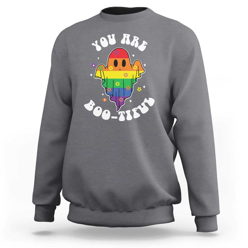 Halloween LGBT Sweatshirt You Are Boo Tiful Beautiful Rainbow Ghost - Wonder Print Shop