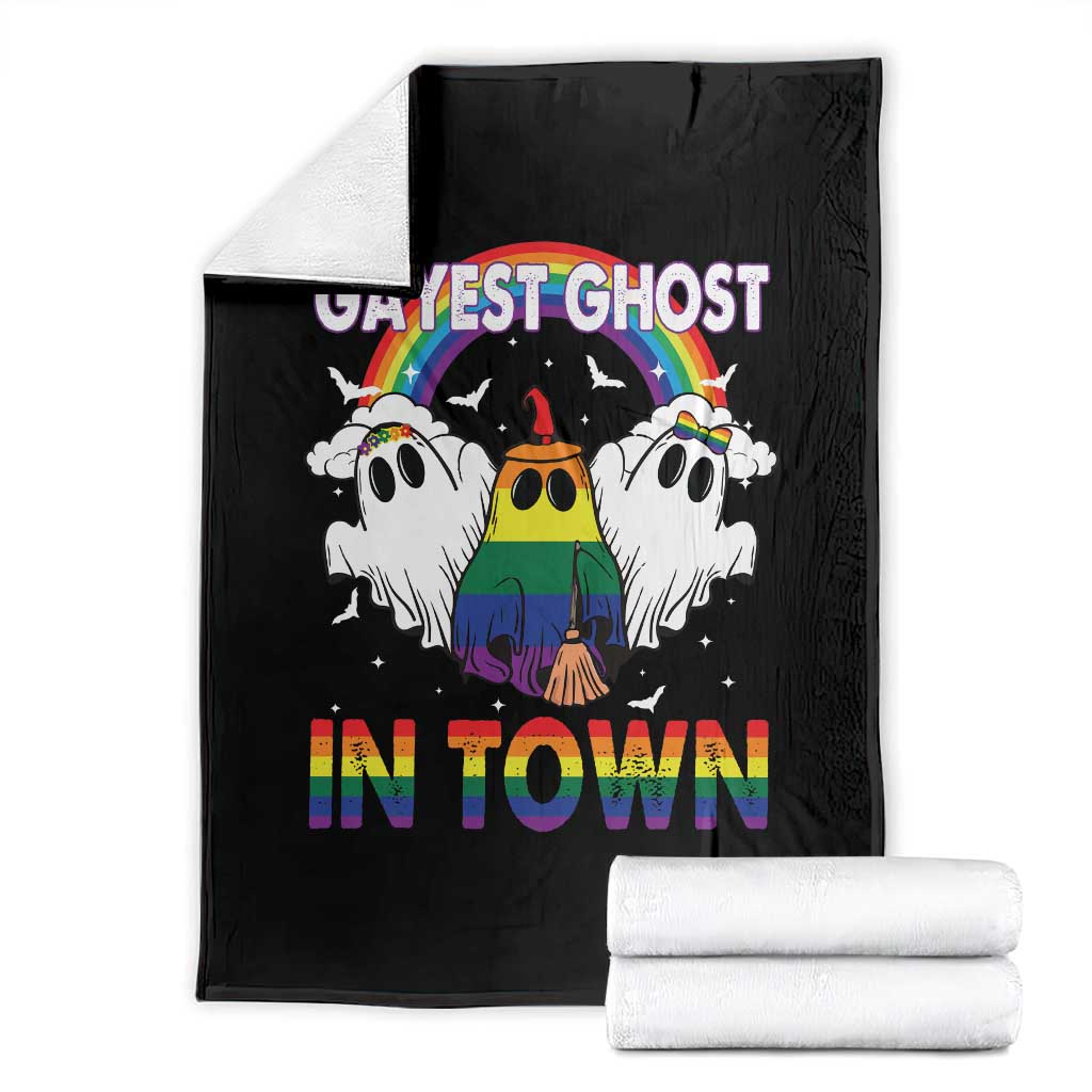 Funny Halloween LGBT Throw Blanket Gayest Ghost In Town Rainbow Flag - Wonder Print Shop