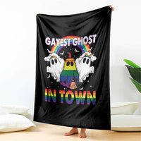 Funny Halloween LGBT Throw Blanket Gayest Ghost In Town Rainbow Flag - Wonder Print Shop