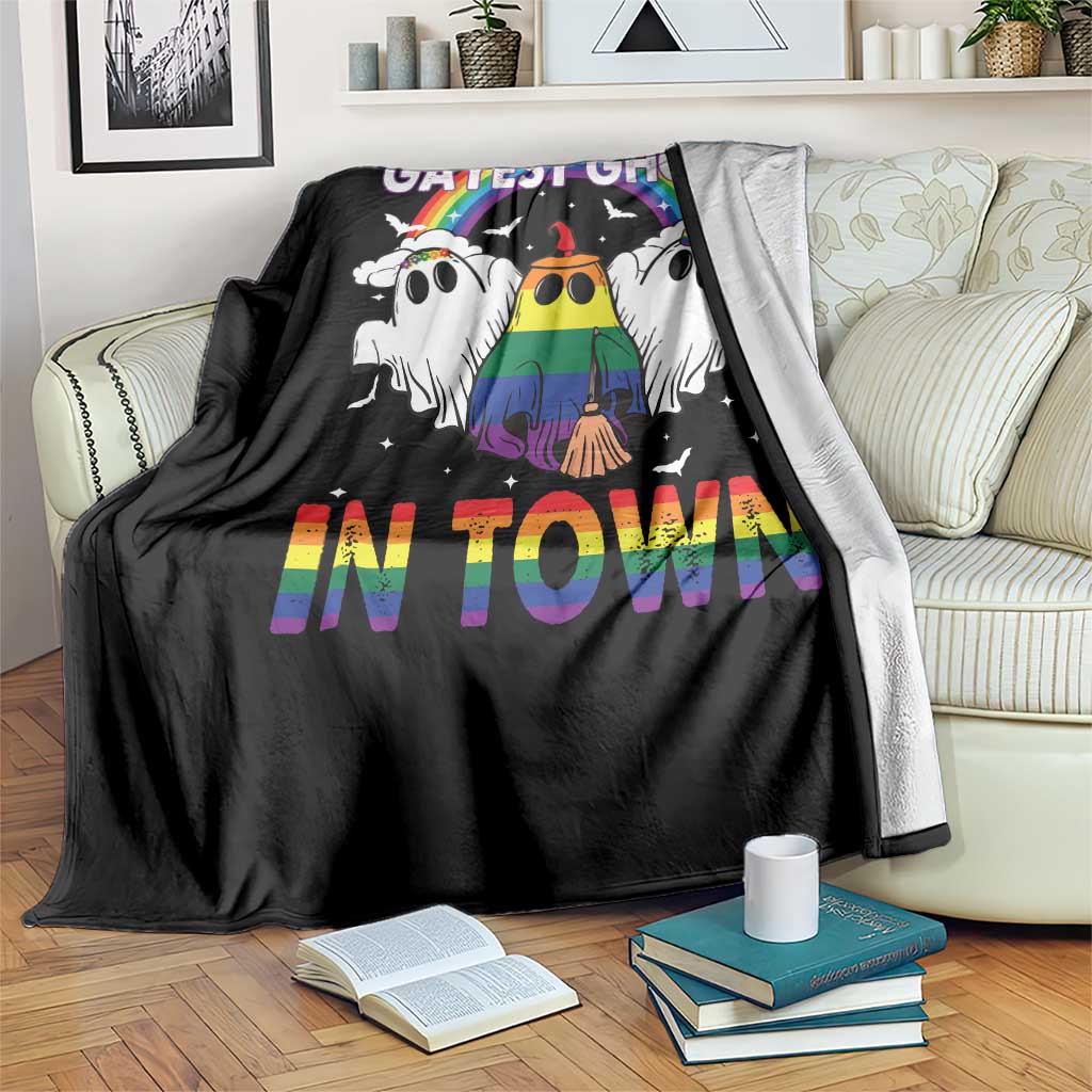 Funny Halloween LGBT Throw Blanket Gayest Ghost In Town Rainbow Flag - Wonder Print Shop