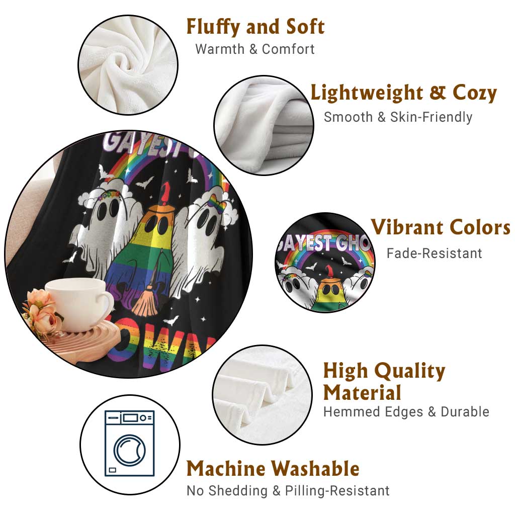 Funny Halloween LGBT Throw Blanket Gayest Ghost In Town Rainbow Flag - Wonder Print Shop