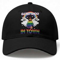 Funny Halloween LGBT Baseball Cap Gayest Ghost In Town Rainbow Flag