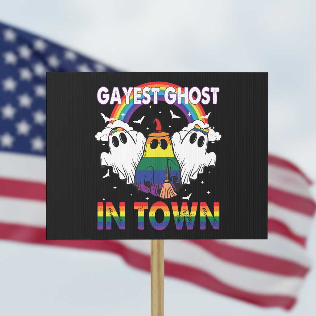 Funny Halloween LGBT Protest Sign Gayest Ghost In Town Rainbow Flag - Wonder Print Shop