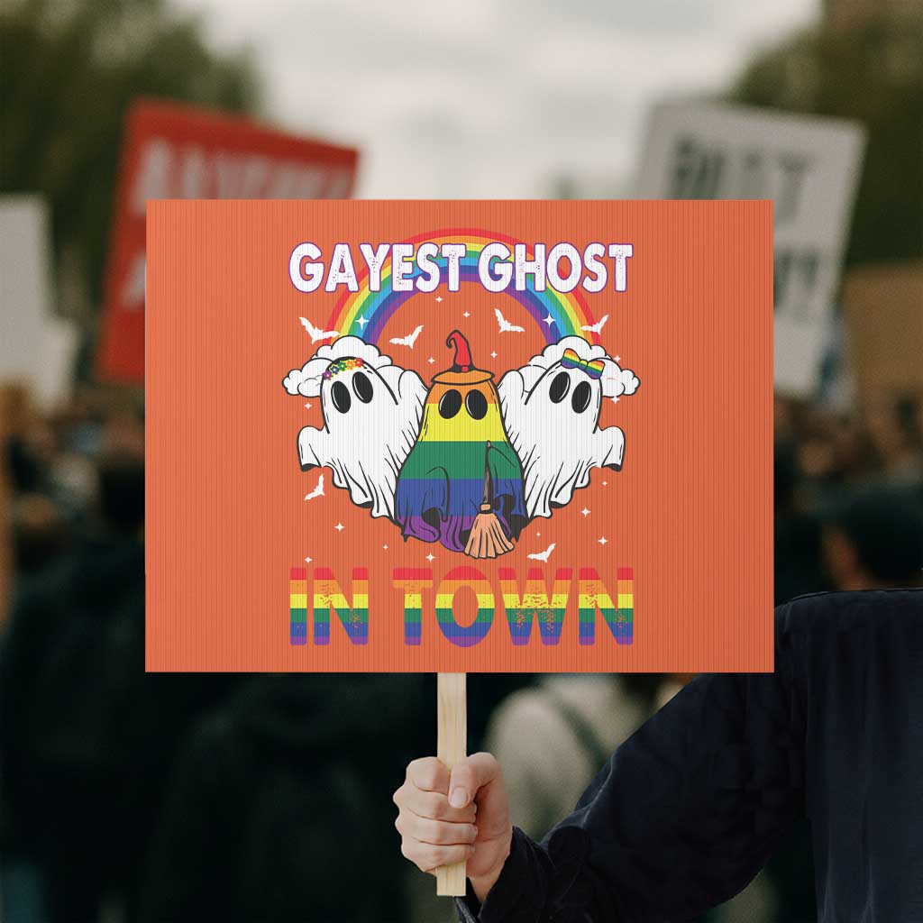 Funny Halloween LGBT Protest Sign Gayest Ghost In Town Rainbow Flag - Wonder Print Shop