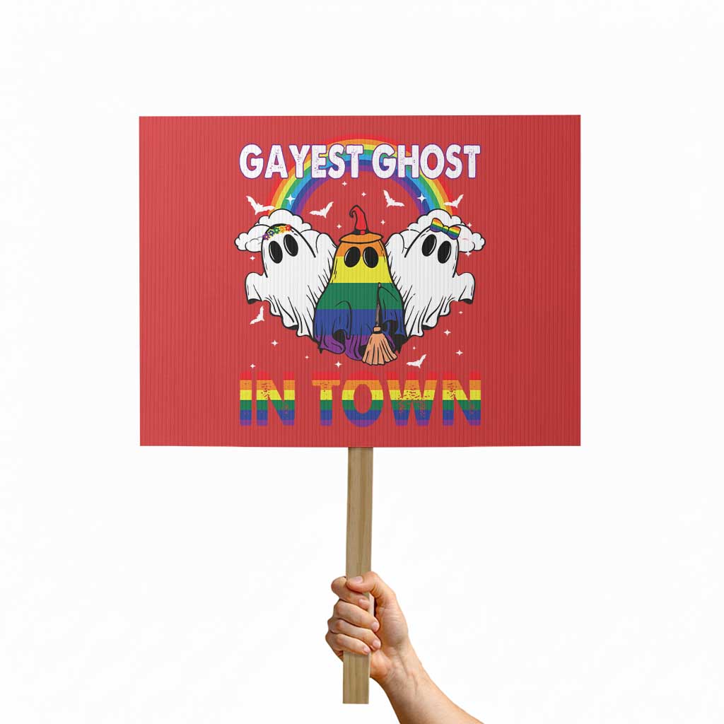 Funny Halloween LGBT Protest Sign Gayest Ghost In Town Rainbow Flag - Wonder Print Shop