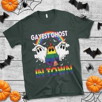 Funny Halloween LGBT T Shirt Gayest Ghost In Town Rainbow Flag - Wonder Print Shop