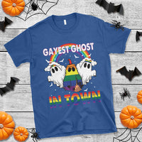 Funny Halloween LGBT T Shirt Gayest Ghost In Town Rainbow Flag - Wonder Print Shop