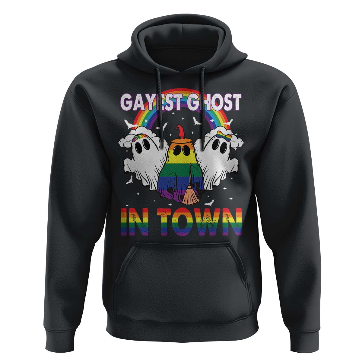 Funny Halloween LGBT Hoodie Gayest Ghost In Town Rainbow Flag