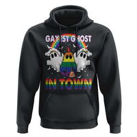 Funny Halloween LGBT Hoodie Gayest Ghost In Town Rainbow Flag