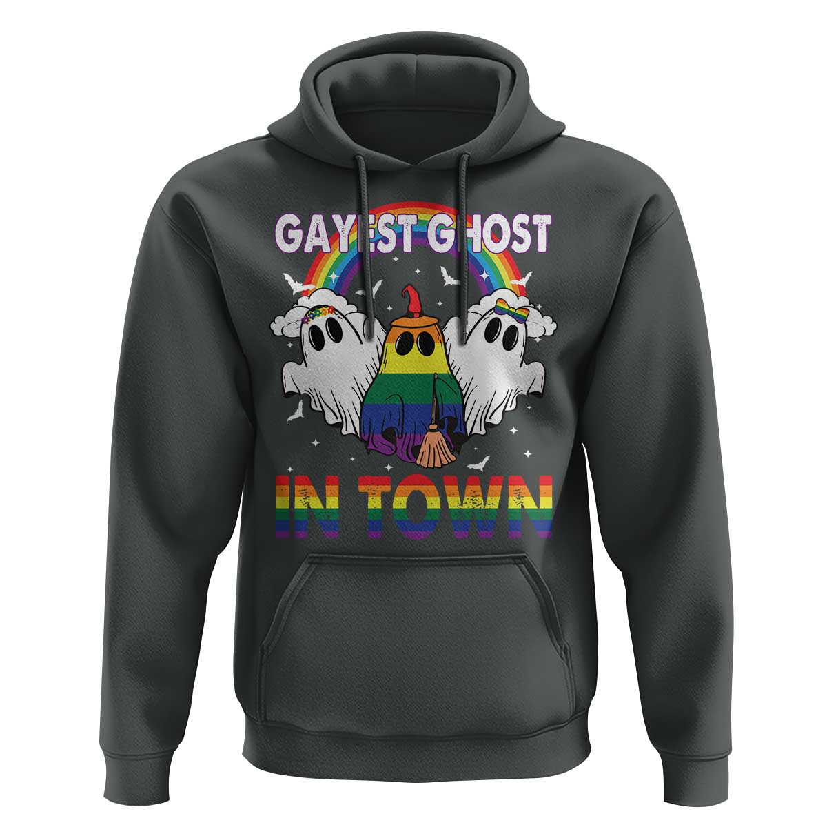 Funny Halloween LGBT Hoodie Gayest Ghost In Town Rainbow Flag
