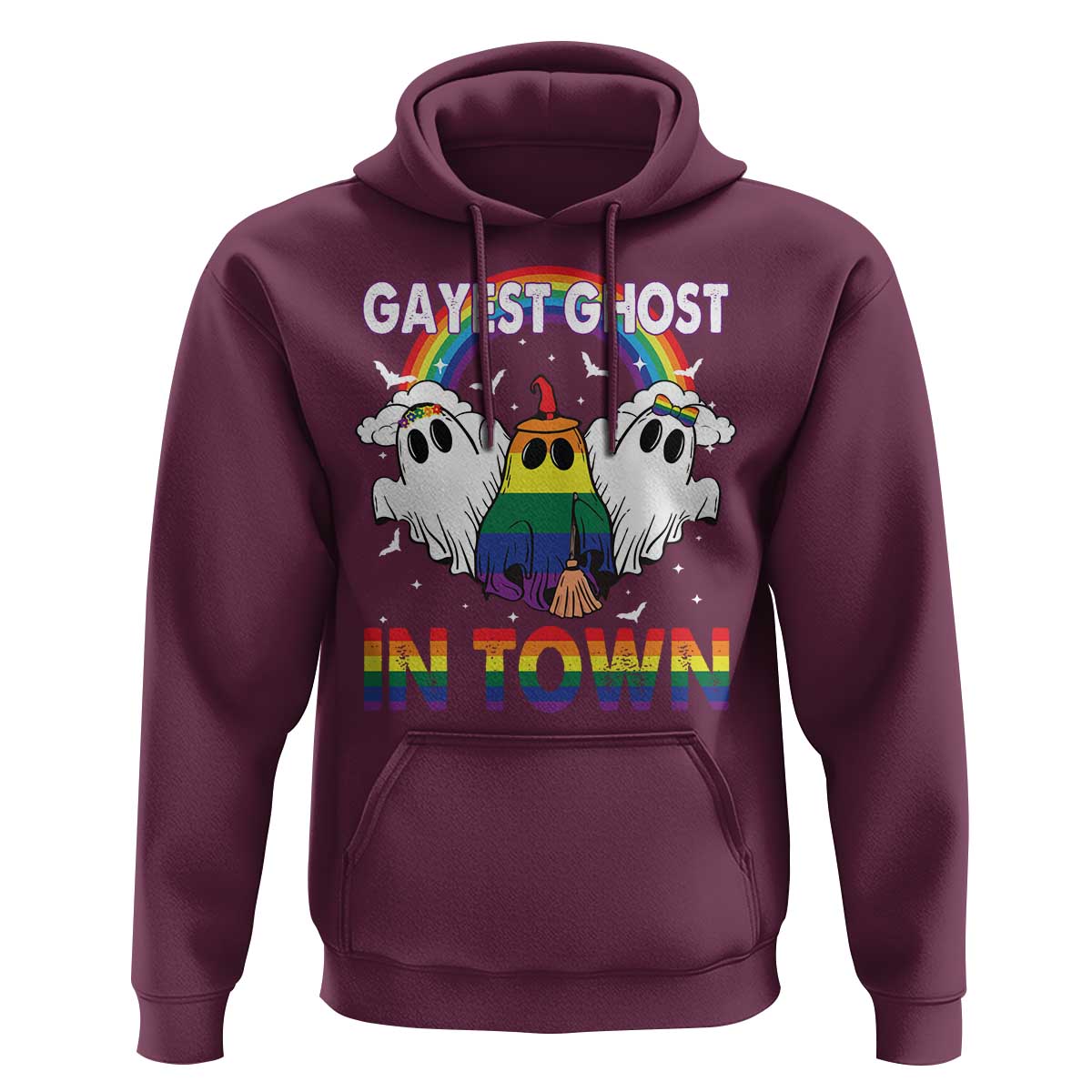 Funny Halloween LGBT Hoodie Gayest Ghost In Town Rainbow Flag
