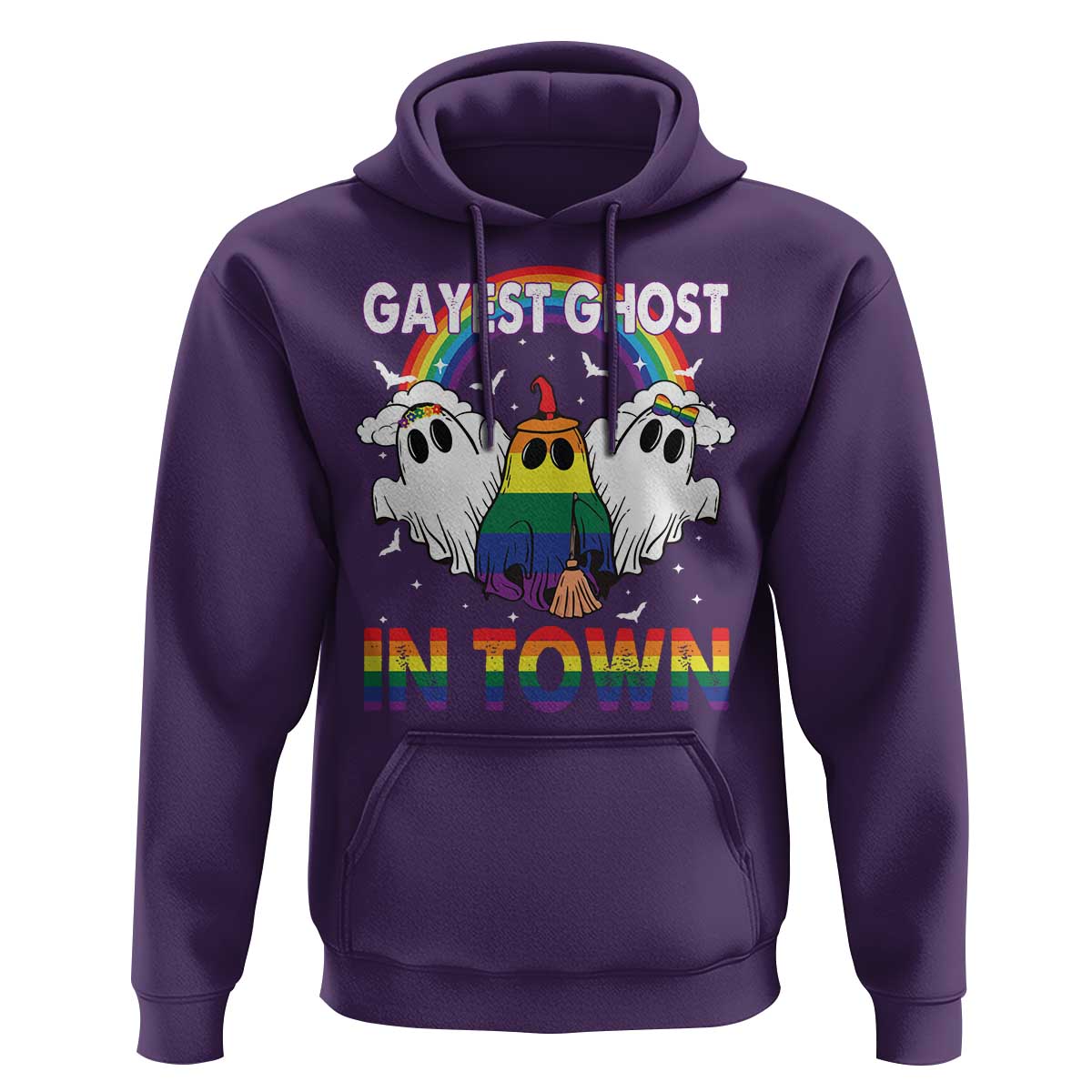 Funny Halloween LGBT Hoodie Gayest Ghost In Town Rainbow Flag